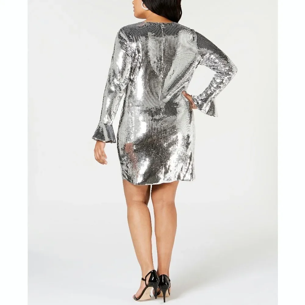 New! MICHAEL KORS Women's Sequined Flare Sleeve Dress Plus Size 1X Stretchy